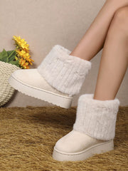 Faux Fur Soft Comfort Cuff Woven Plush Platform Ankle Chunky Snow Boots
