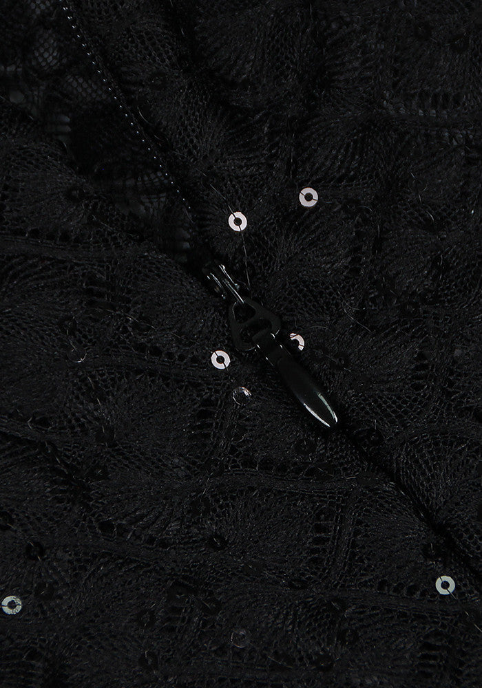 Feather Long Sleeve Sequin Jumpsuit Black