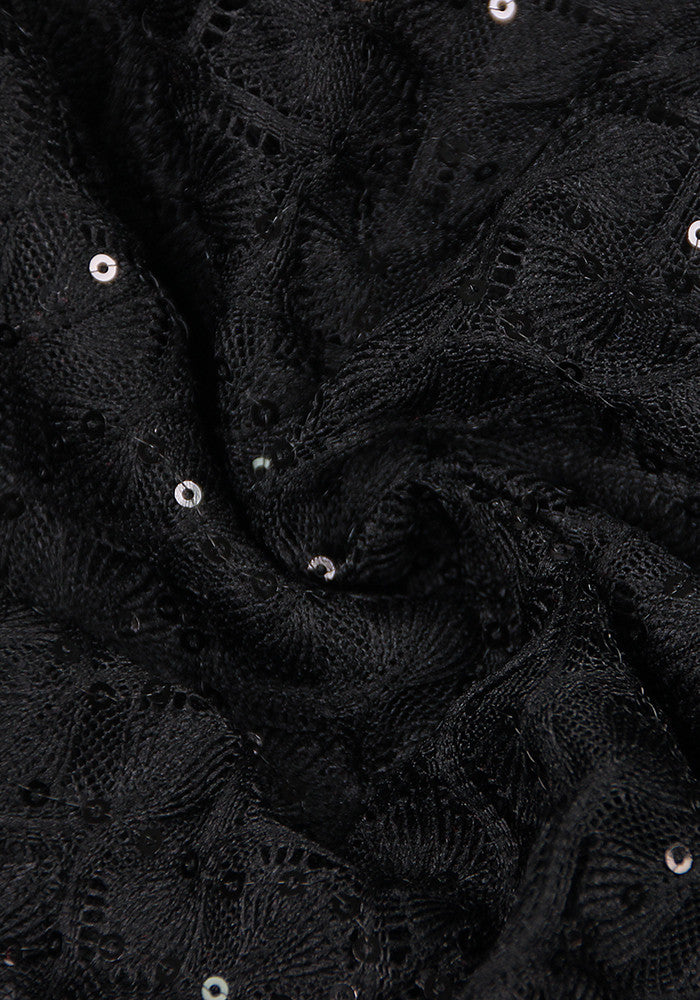 Feather Long Sleeve Sequin Jumpsuit Black