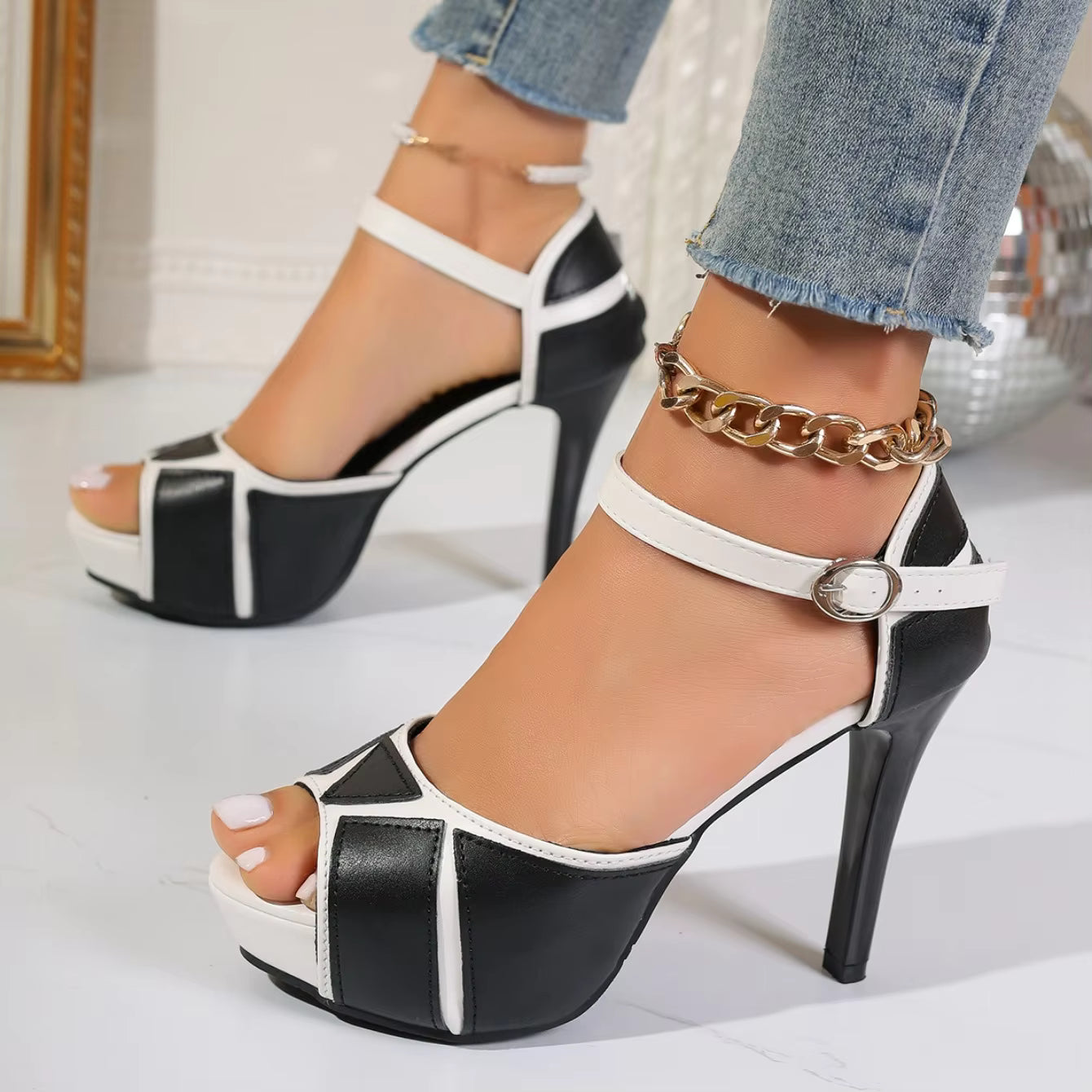 Fish Mouth Peep Toe High Heels Thin Heels Dress Shoes