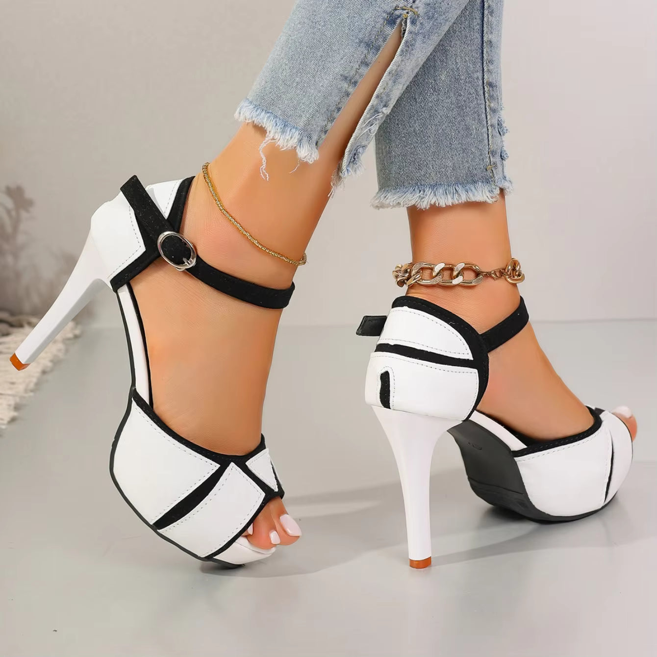 Fish Mouth Peep Toe High Heels Thin Heels Dress Shoes
