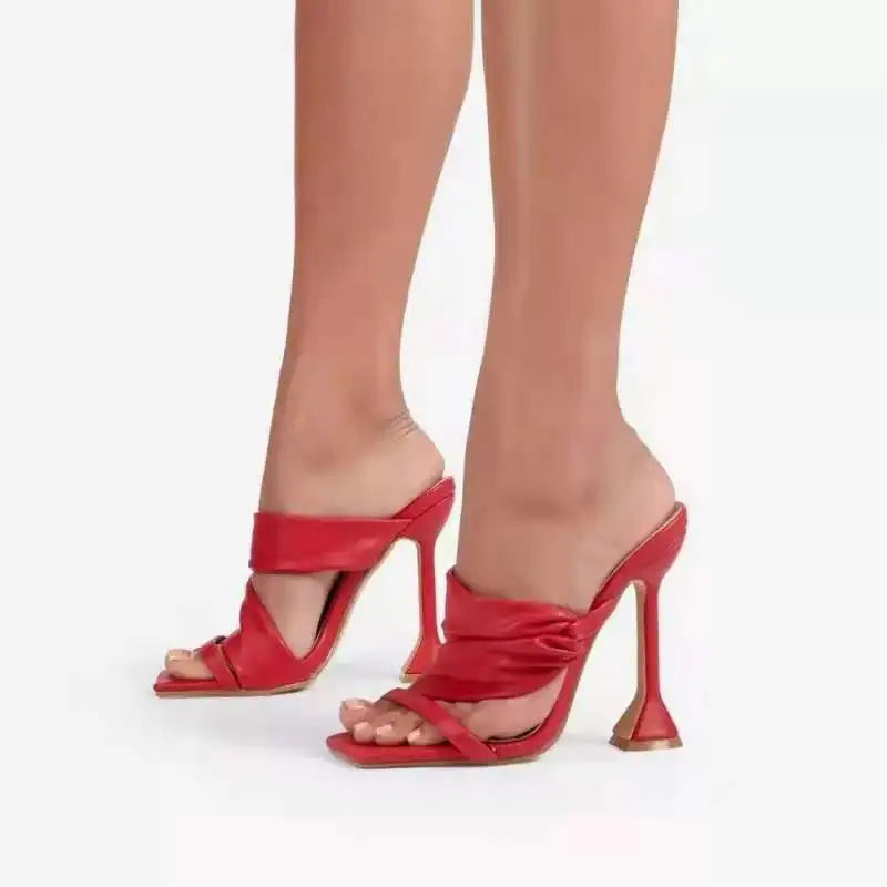 Fish Mouth Pleated Solid Stiletto Party High Heels Sandal
