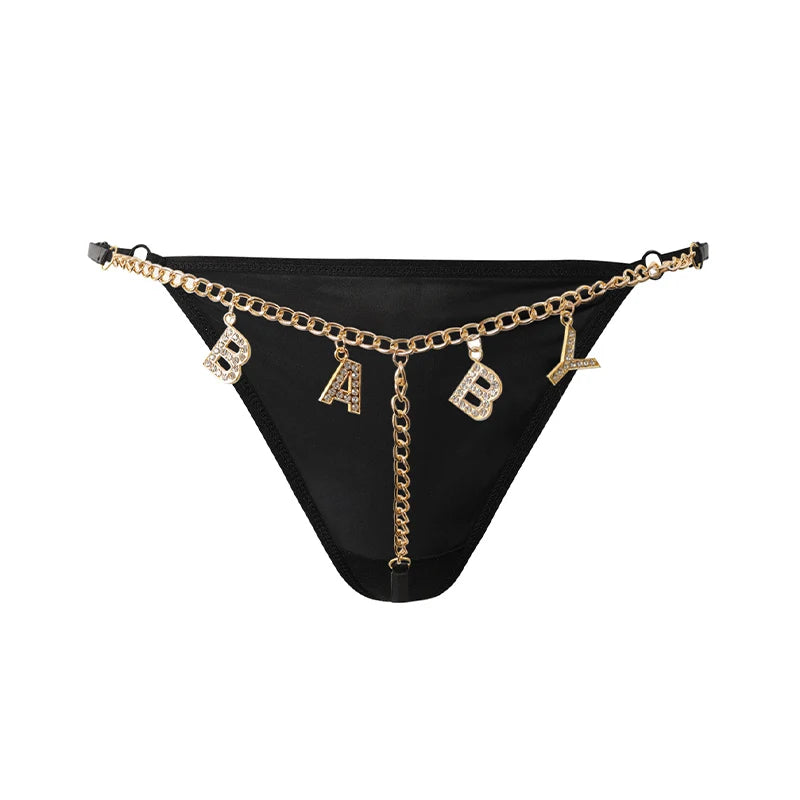 Flash Diamond Letter Pendant Design Thongs Low Waist Intimates Panties Underpants Transparent Erotic Underwear