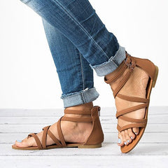 Flat Sandals Narrow Crisscrossed Straps Rounded Toes