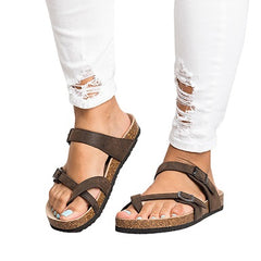 Tri-Strap Flat Sandals with Side Buckle