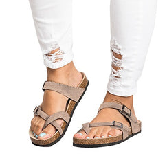 Tri-Strap Flat Sandals with Side Buckle