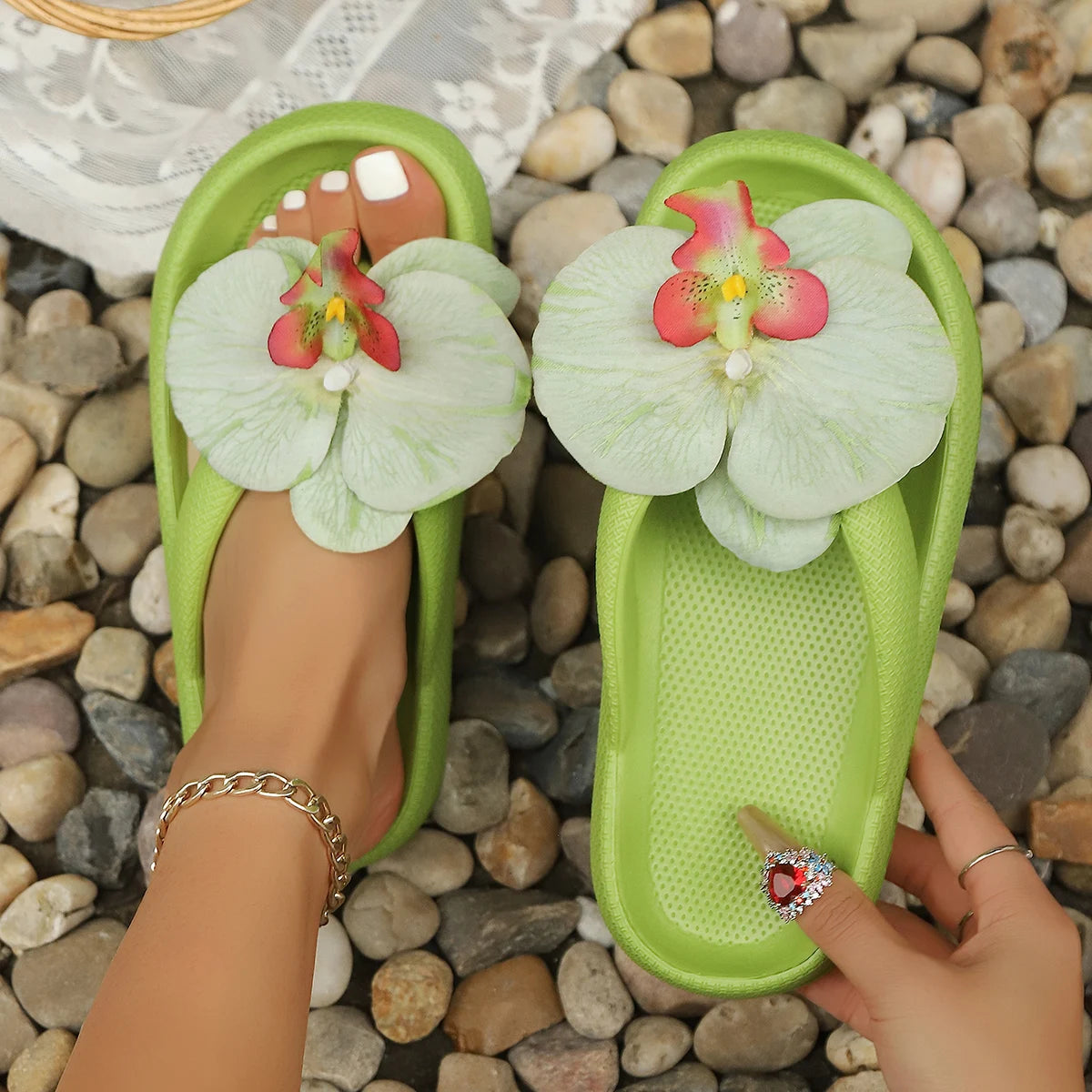 Sweet Flowers Phalaenopsis Beach Style Flip-Flops Multi-Color Slippers