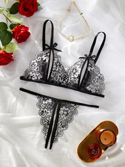 Floral Lace Bra Set Bow Intimates Bra And Thongs Sets Outfit Underwear