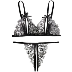 Floral Lace Bra Set Bow Intimates Bra And Thongs Sets Outfit Underwear