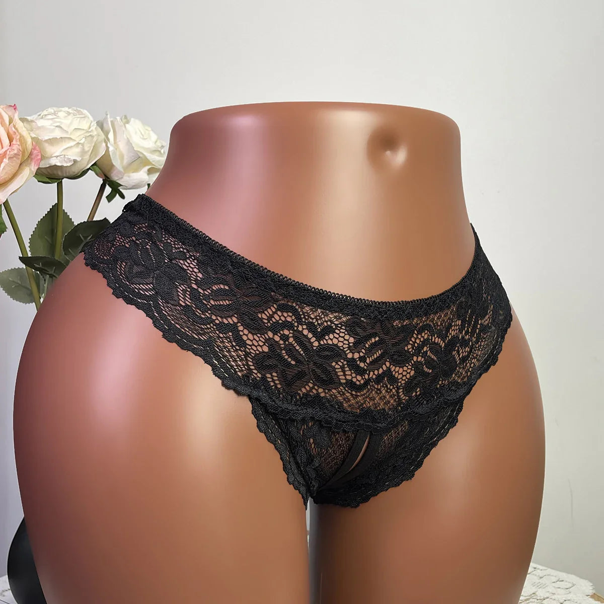 Floral Lace Mesh Panties - and Seductive Underwear with Hollow Out Open Crotch Thongs