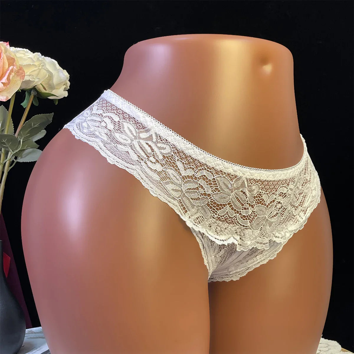 Floral Lace Mesh Panties - and Seductive Underwear with Hollow Out Open Crotch Thongs