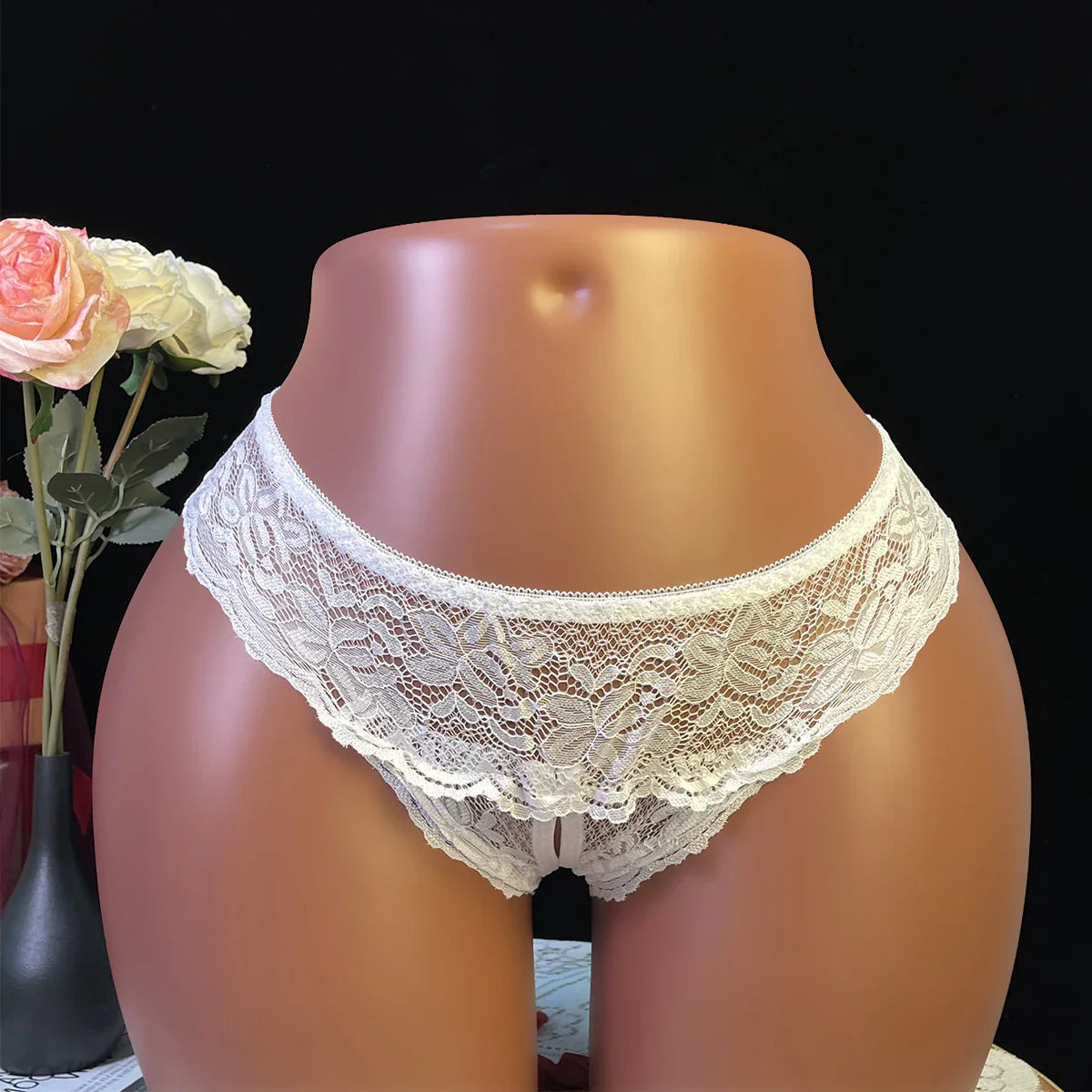 Floral Lace Mesh Panties - and Seductive Underwear with Hollow Out Open Crotch Thongs