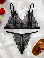 Floral Lace Lingerie Bow Open Split Cup Intimates Bra And Thongs Sets Crotchless Naughty Porn