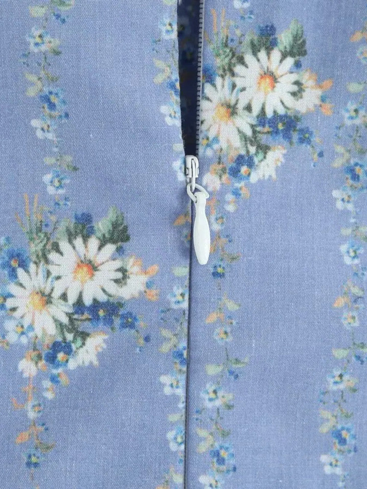 Floral Skater Midi Dress Blue