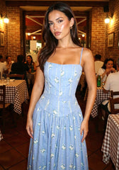 Floral Skater Midi Dress Blue