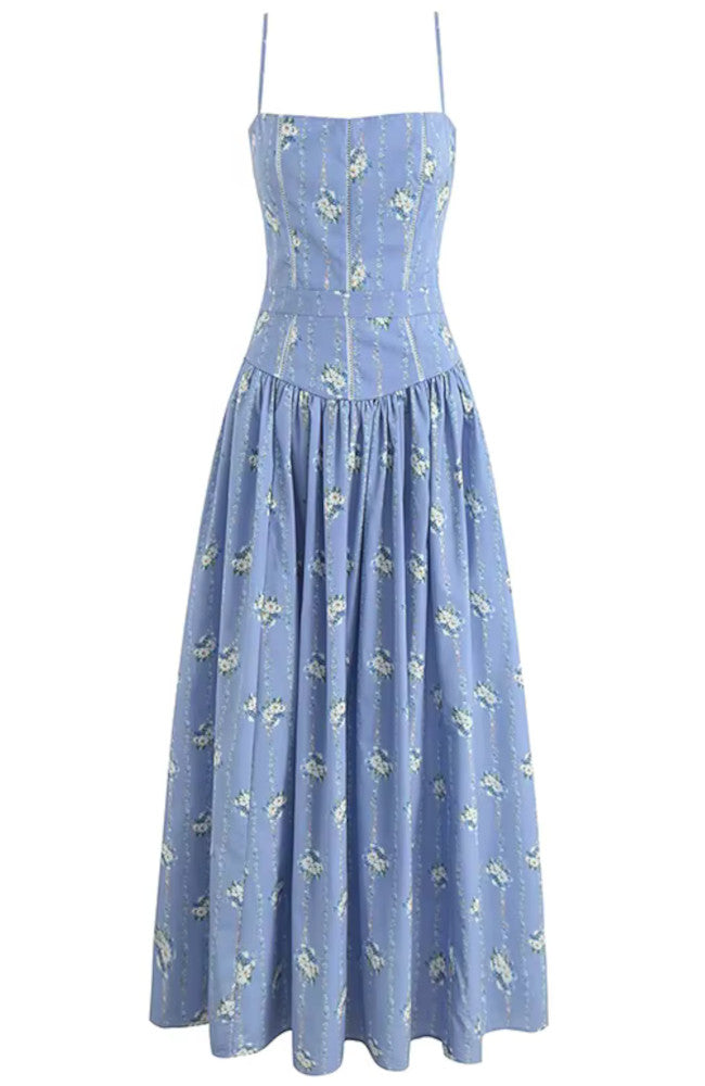 Floral Skater Midi Dress Blue