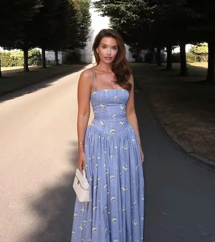 Floral Skater Midi Dress Blue