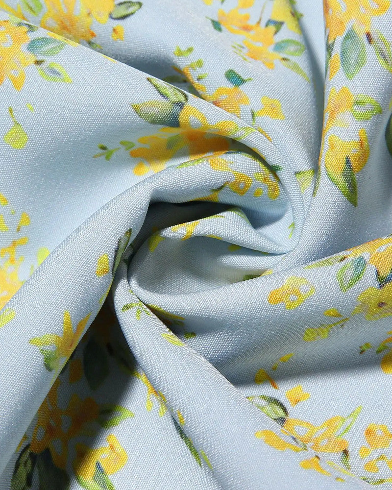Floral A Line Midi Two Piece Dress Blue Yellow