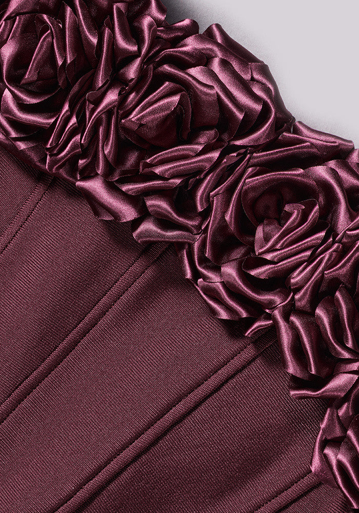 Floral Bardot Midi Dress Burgundy