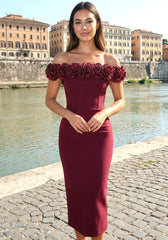 Floral Bardot Midi Dress Burgundy