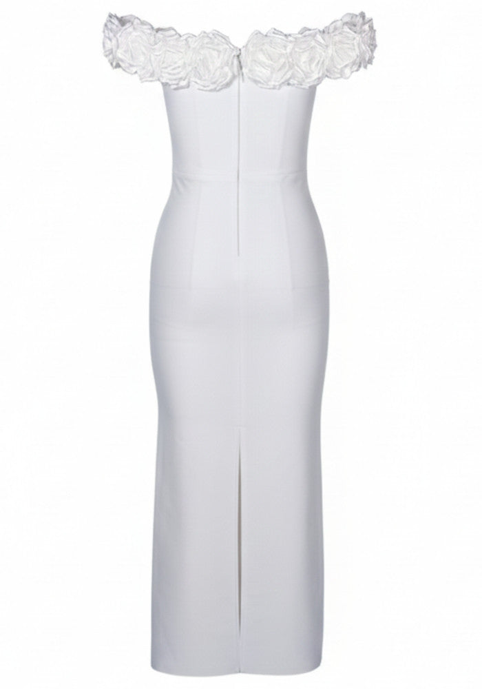 Floral Bardot Midi Dress White