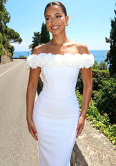 Floral Bardot Midi Dress White