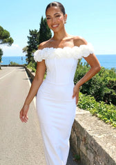 Floral Bardot Midi Dress White