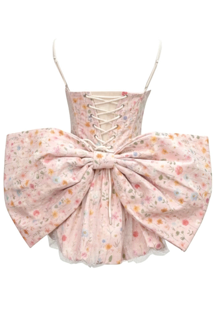 Floral Bow Detail Corset Bubble Dress Pink