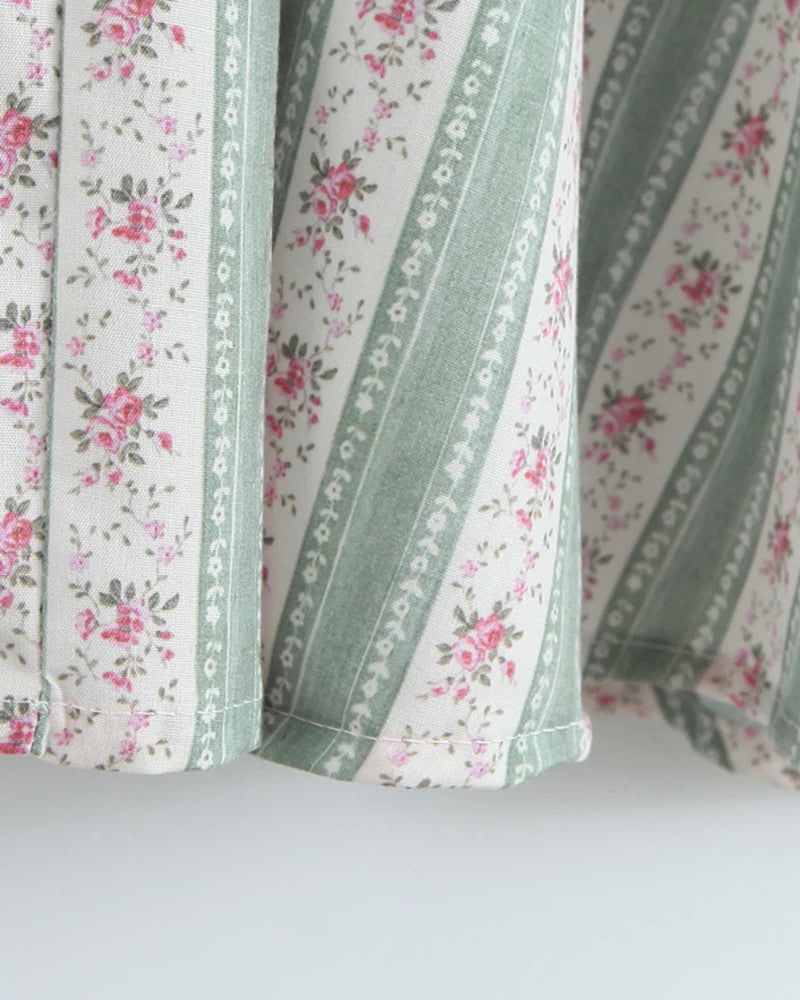Floral Bustier Detail A Line Midi Dress Green