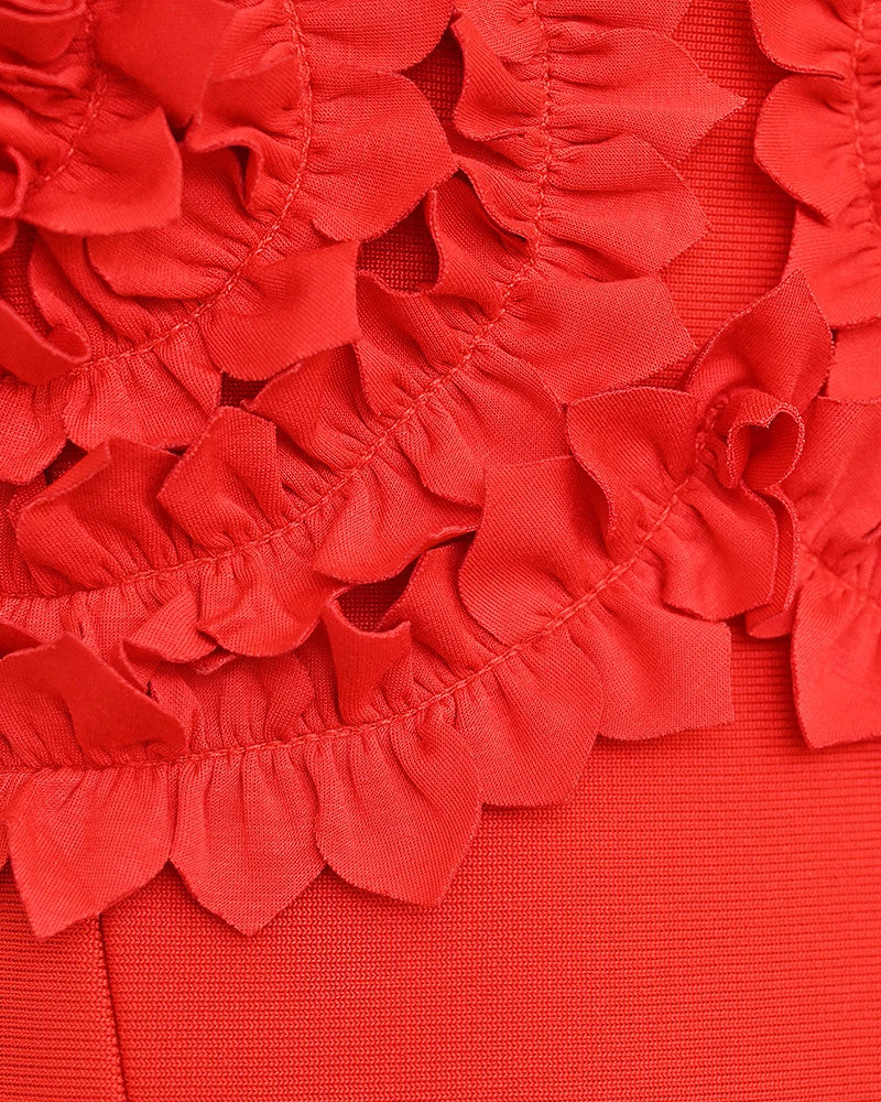 Floral Detail Bustier Midi Dress Red