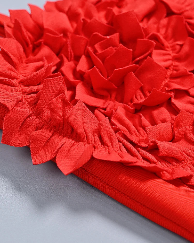 Floral Detail Bustier Midi Dress Red