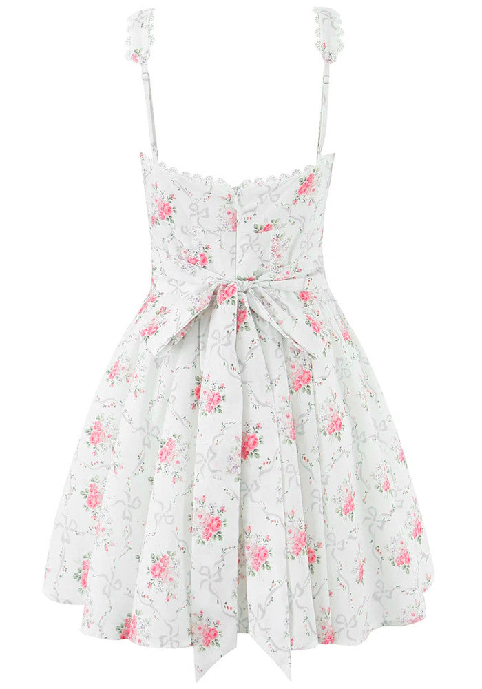 Floral Crochet Trim Button Skater Dress White