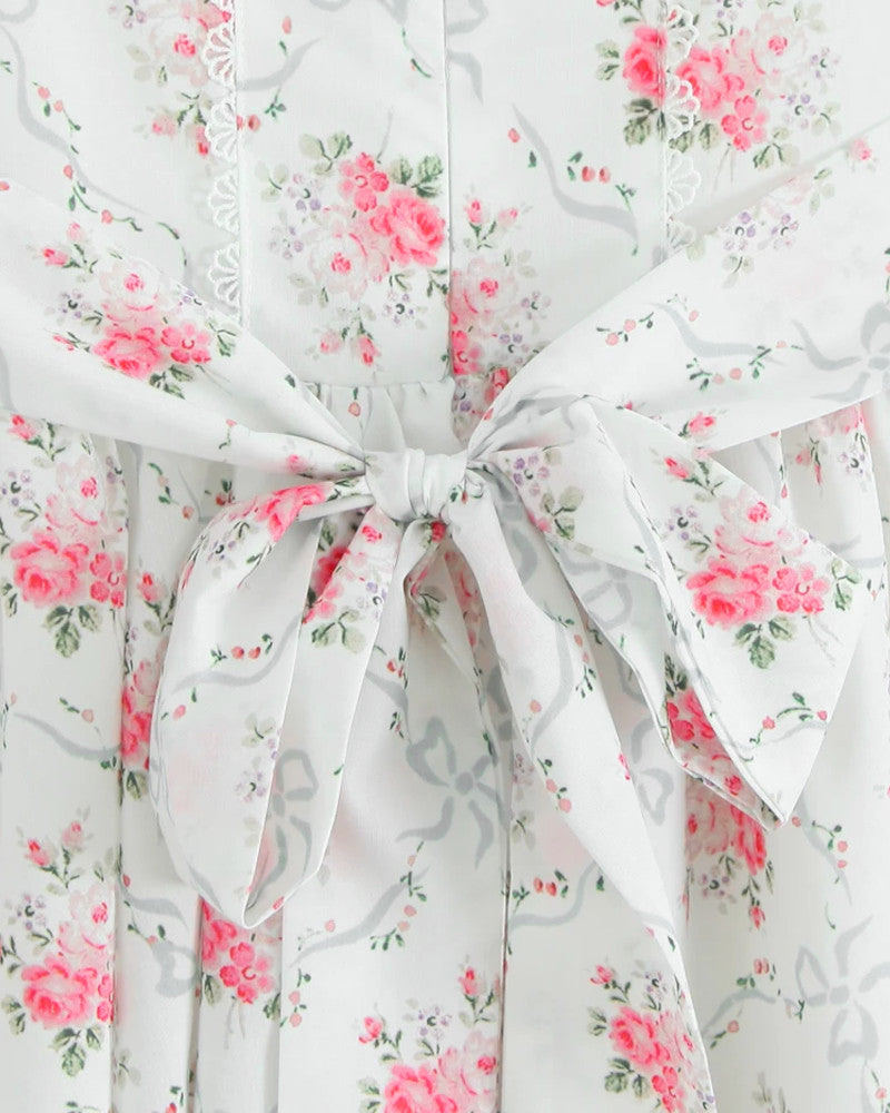 Floral Crochet Trim Button Skater Dress White