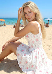 Floral Crochet Trim Button Skater Dress White