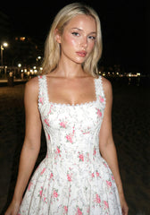 Floral Crochet Trim Button Skater Dress White