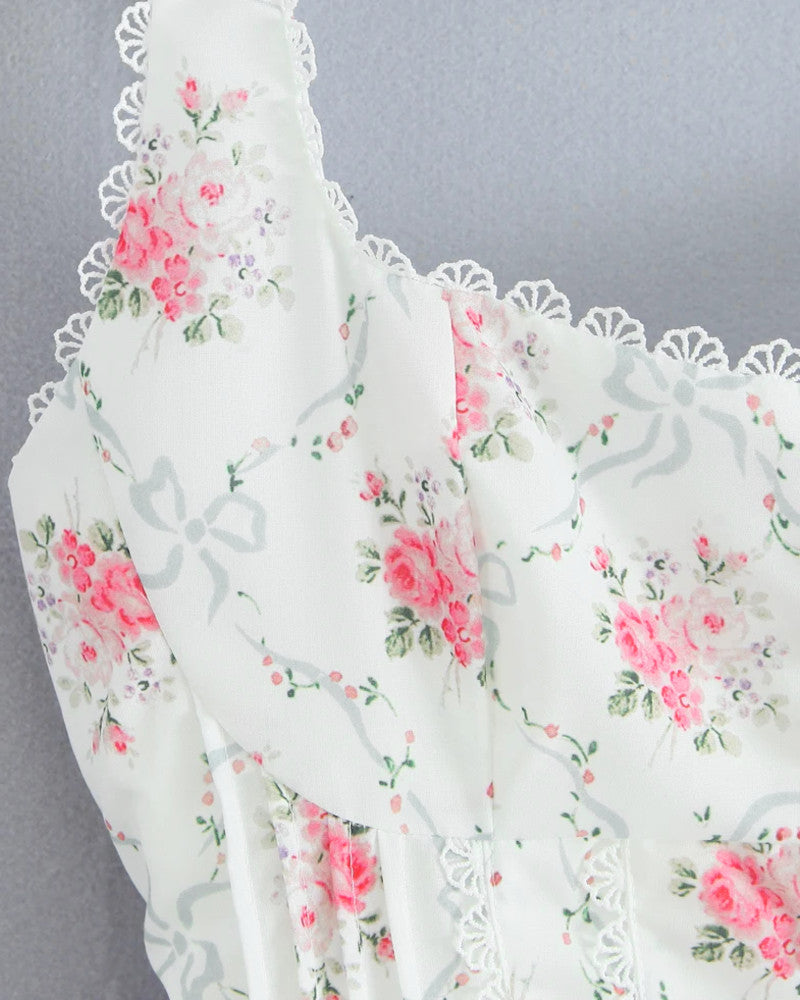 Floral Crochet Trim Button Skater Dress White