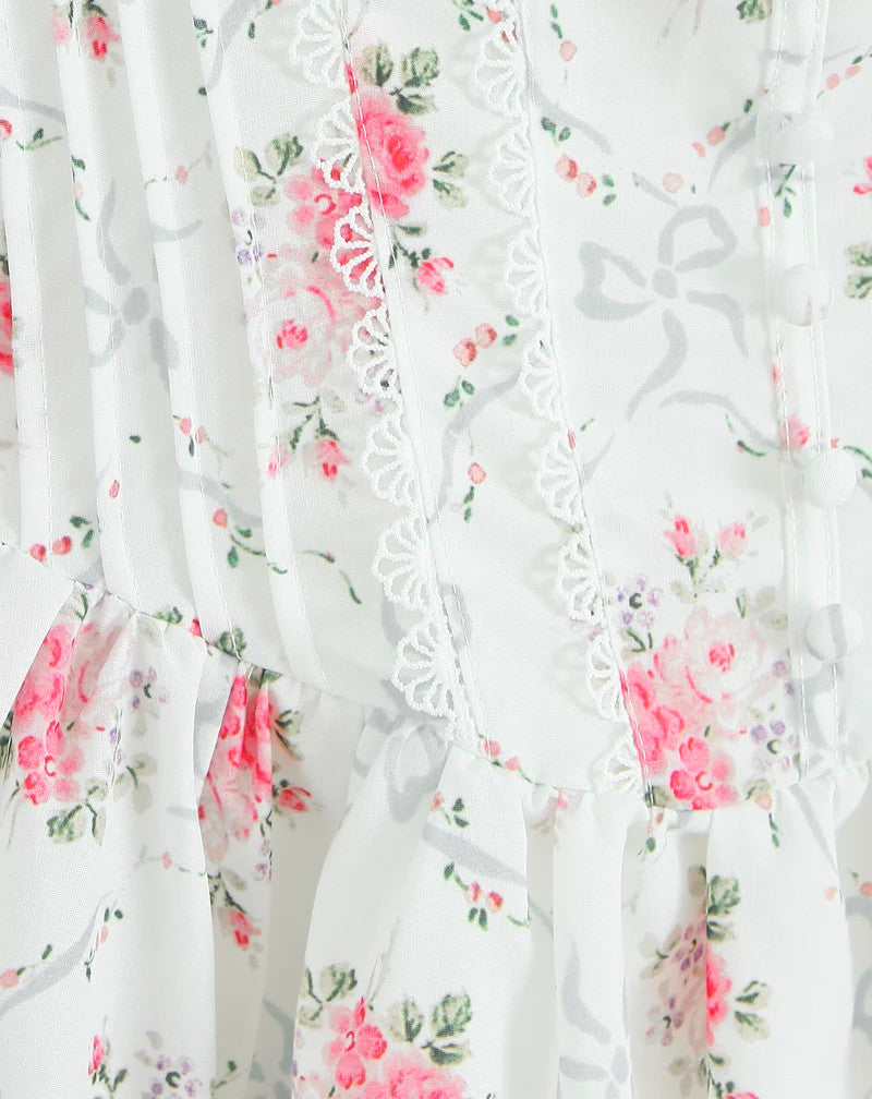 Floral Crochet Trim Button Skater Dress White