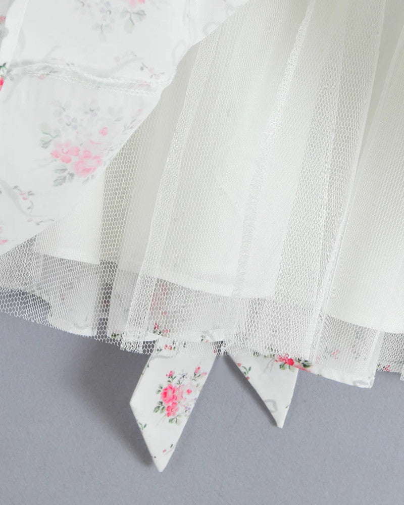 Floral Crochet Trim Button Skater Dress White
