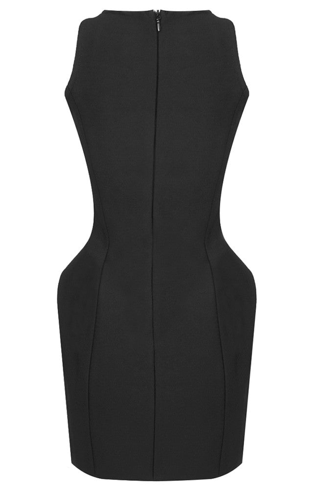 Floral Button Structured Dress Black
