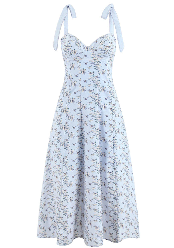 Floral Skater Corset Midi Dress Blue