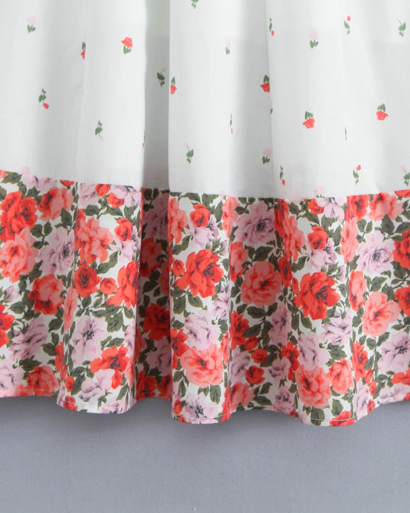 Floral Bustier Corset Skater Midi Dress White