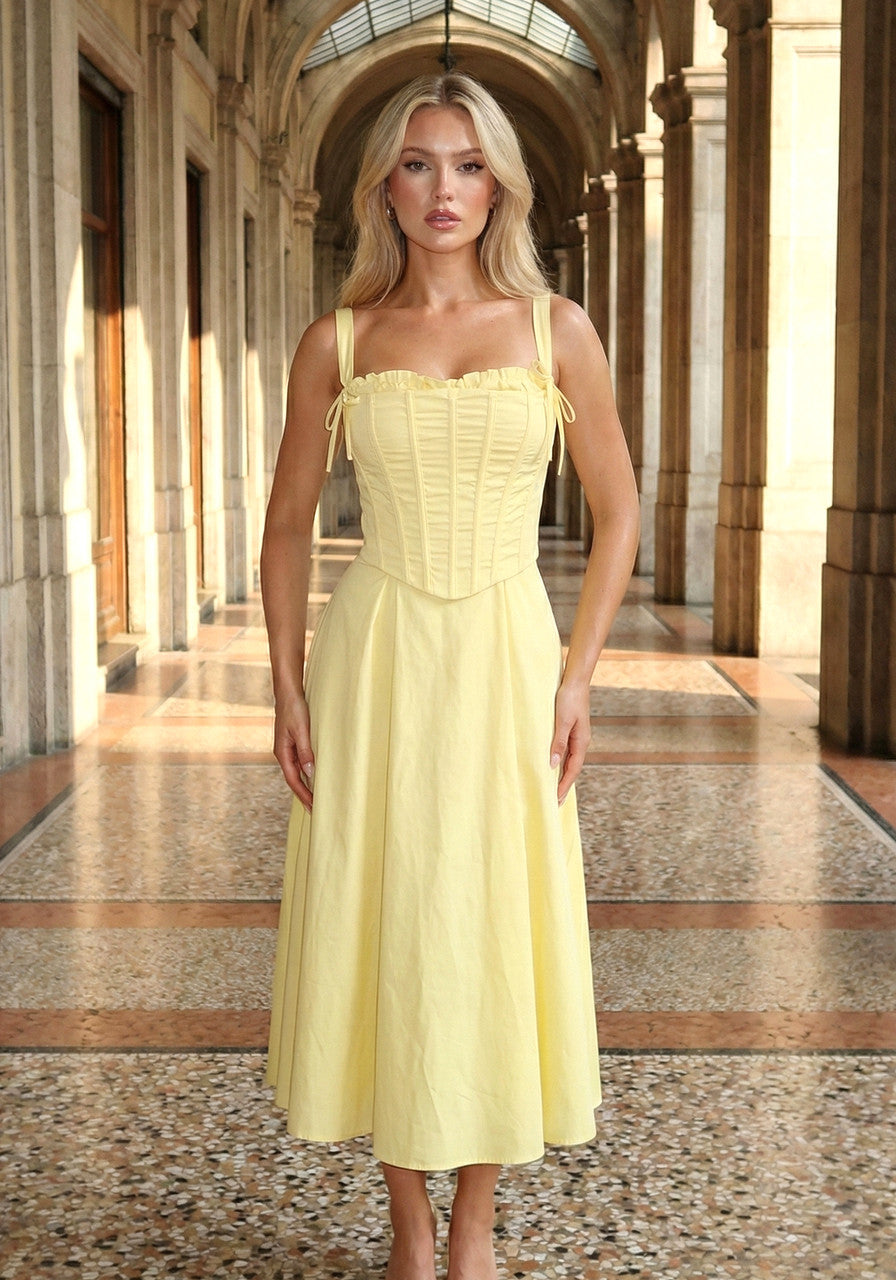 Corset Skater Two Piece Midi Dress Yellow