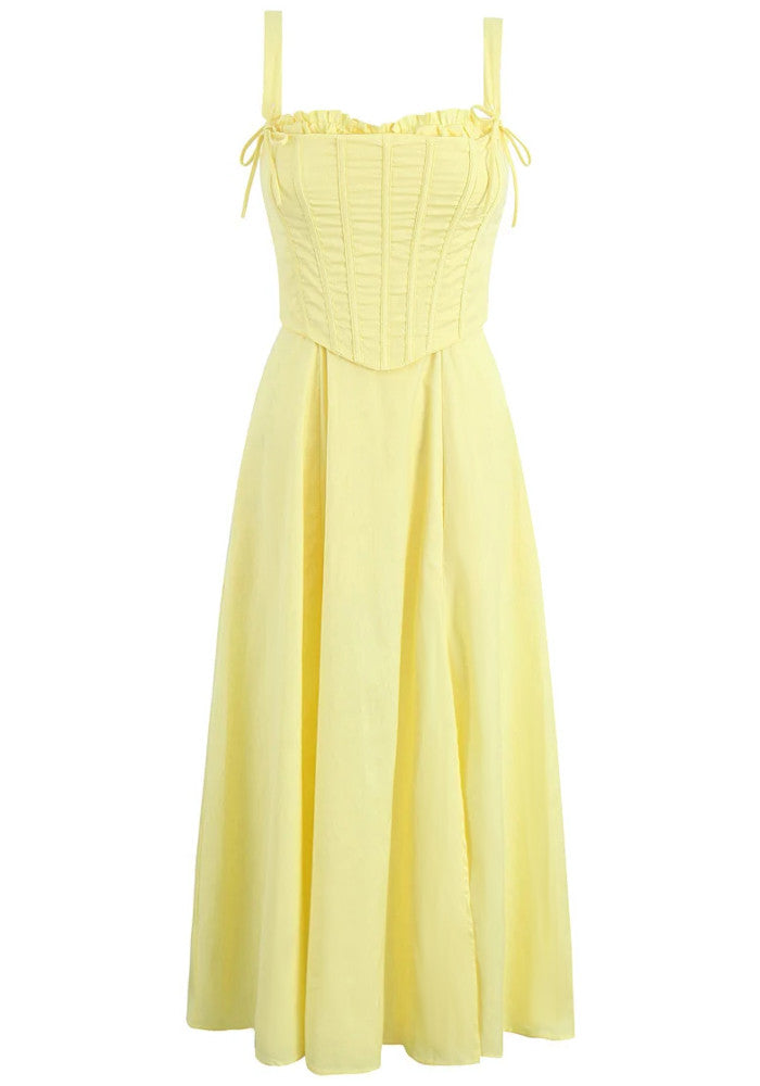 Corset Skater Two Piece Midi Dress Yellow