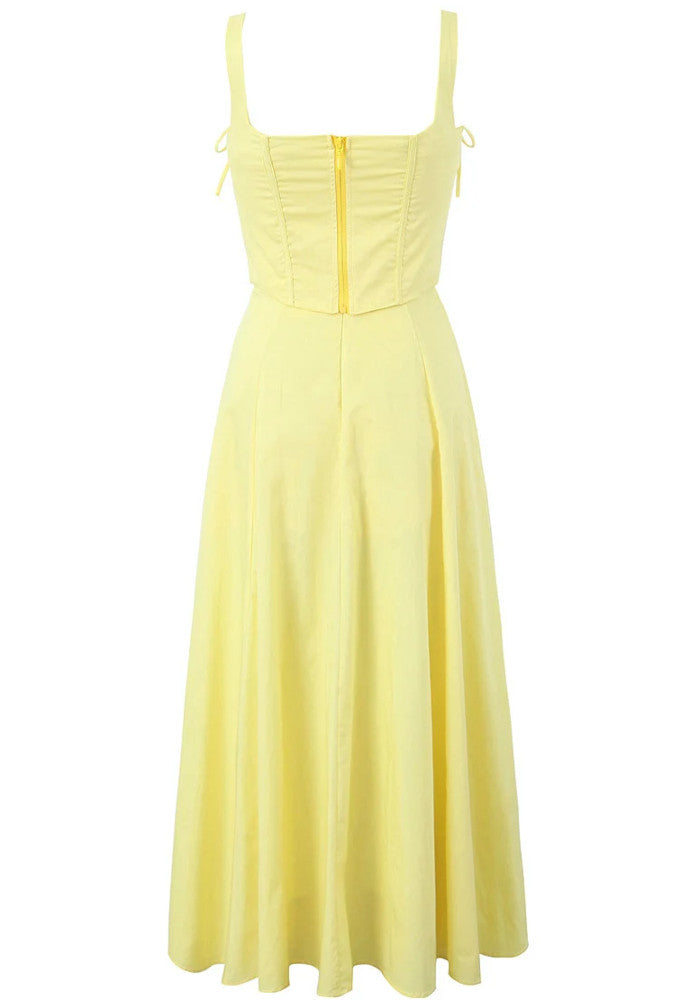 Corset Skater Two Piece Midi Dress Yellow