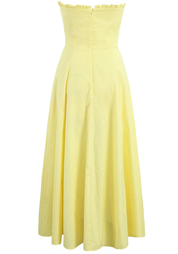 Corset Skater Two Piece Midi Dress Yellow
