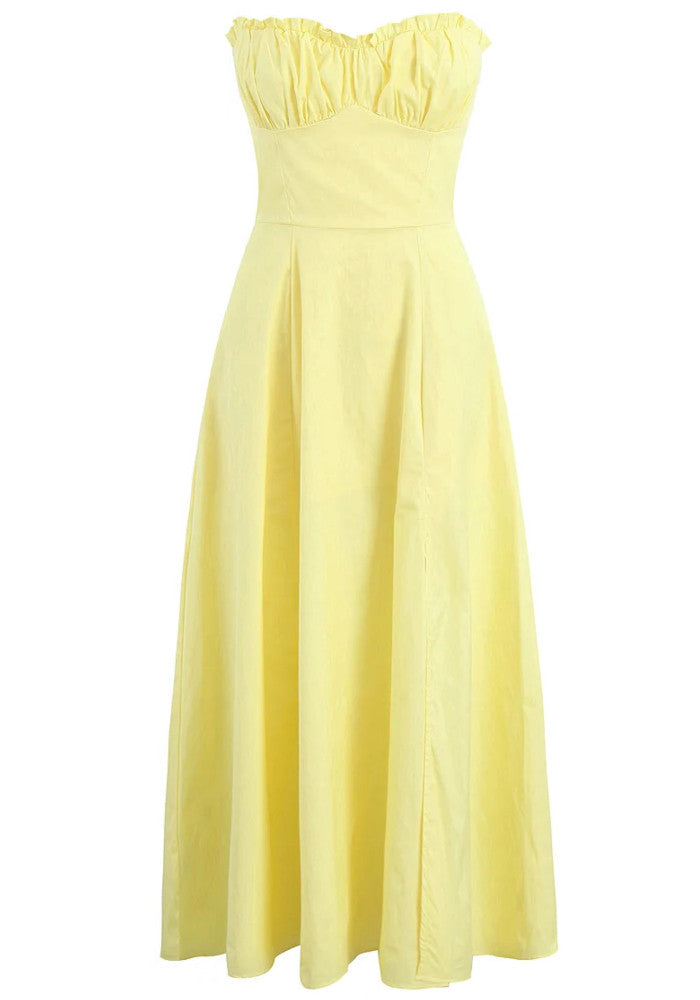 Corset Skater Two Piece Midi Dress Yellow