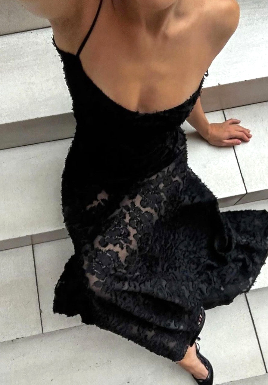 Floral Corset Maxi Dress Black