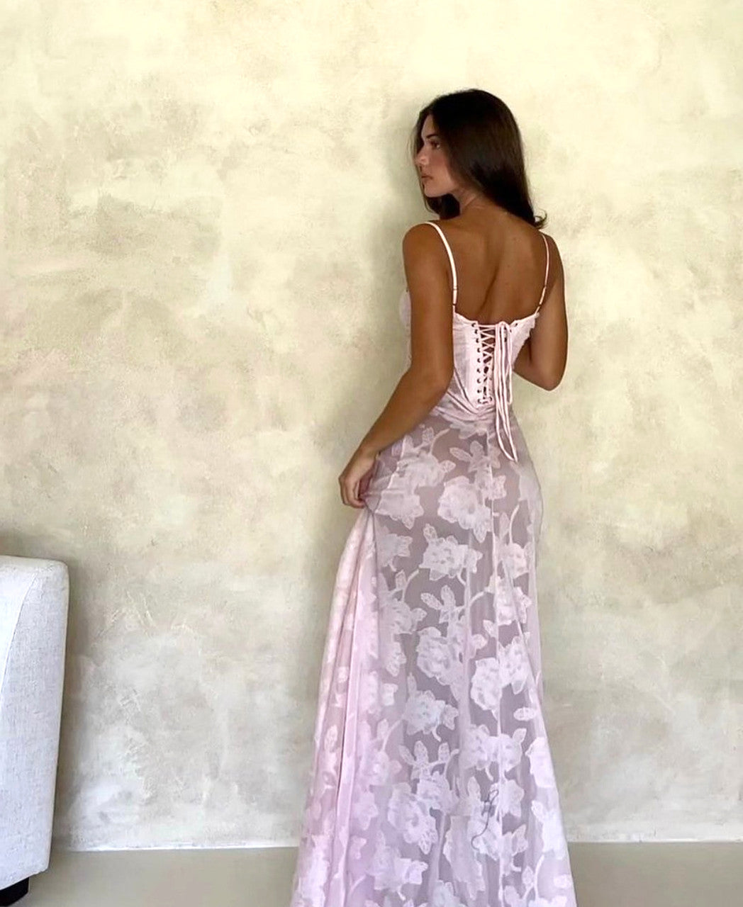 Floral Corset Maxi Dress Pink