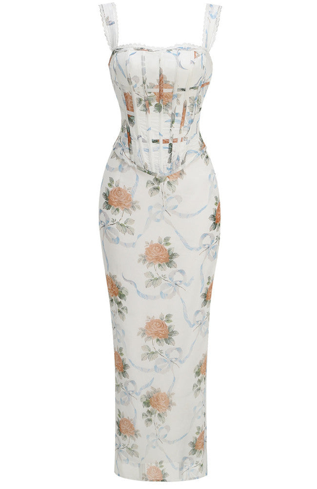 Floral Corset Two Piece Maxi Dress