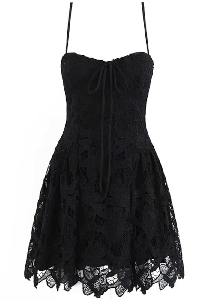 Floral Crochet Skater Dress Black